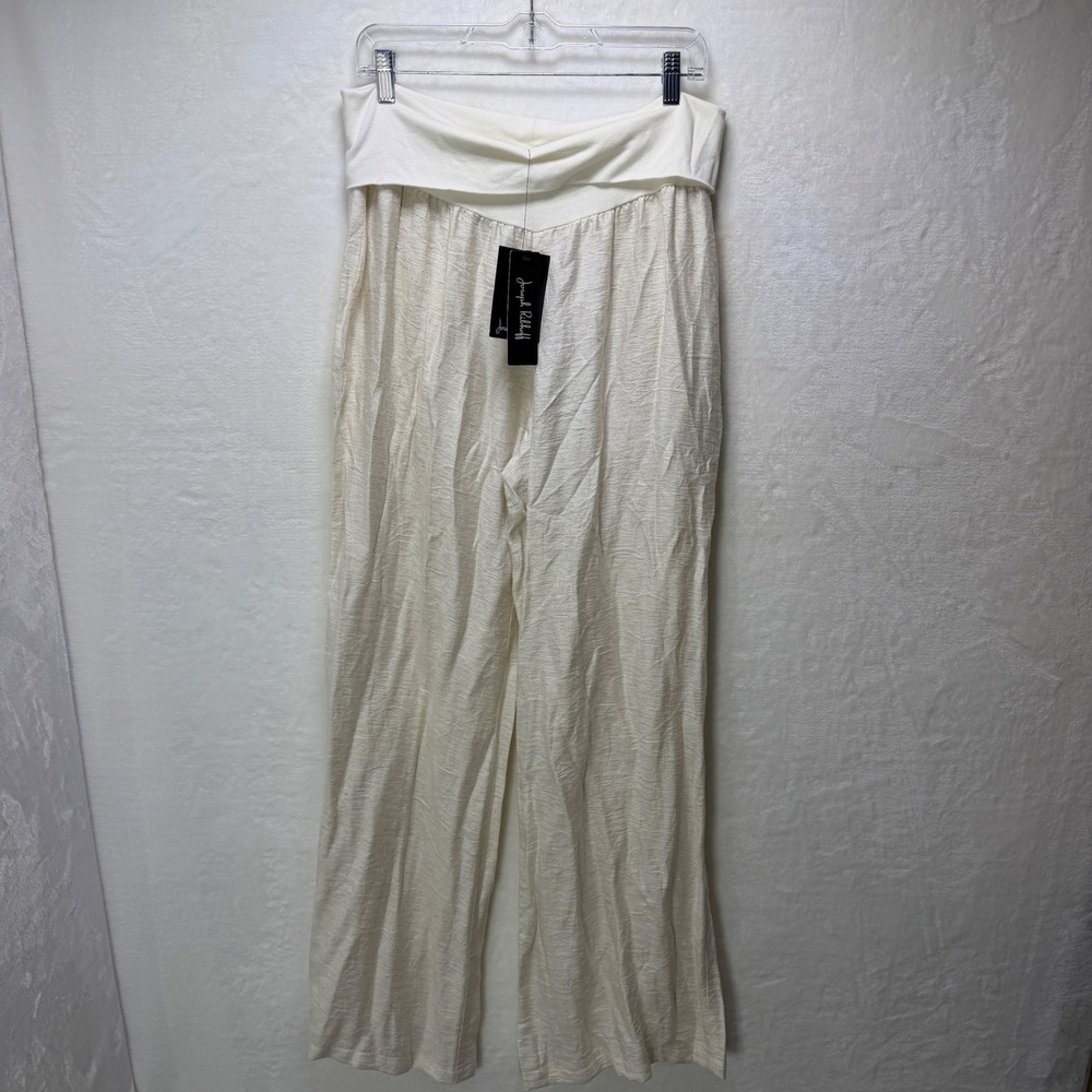 Joseph Ribkoff Womens 14 Cream Wide Leg Crinkle Textured Pants Slouchy Beach